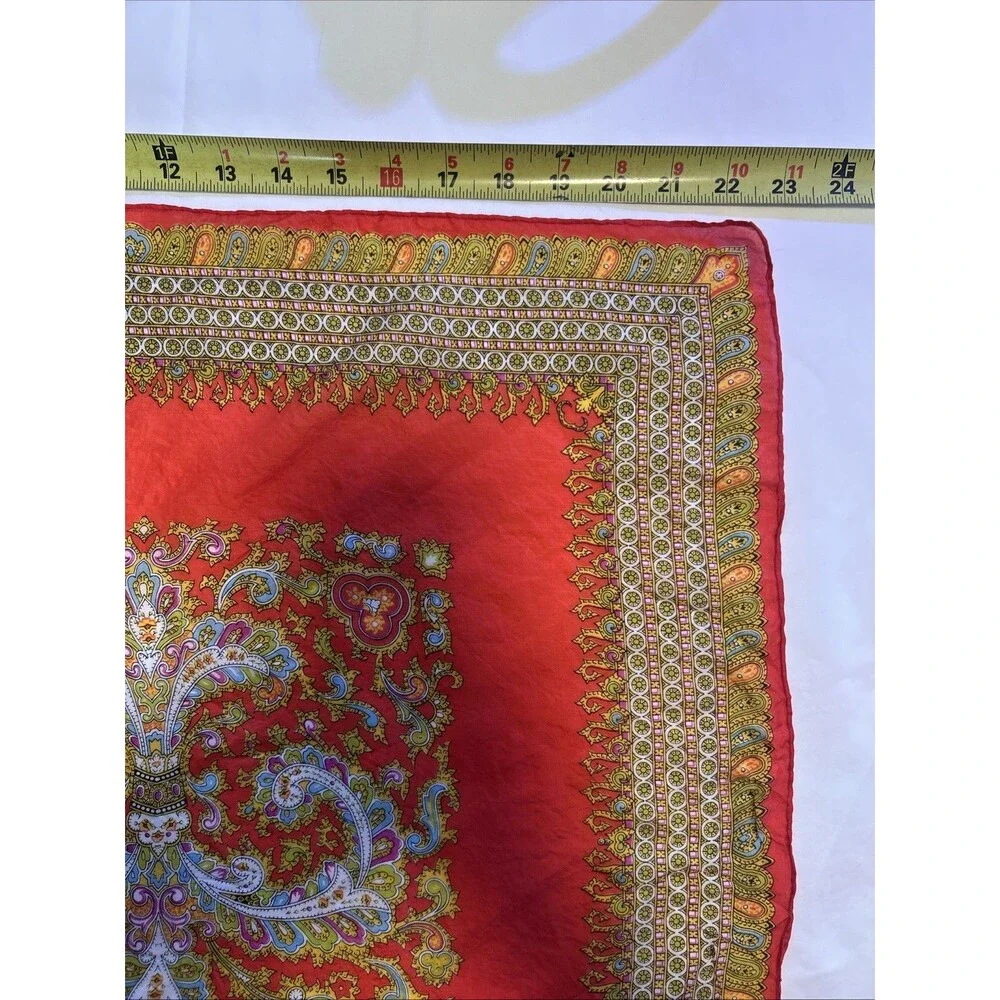 Vintage Scarf Most Likely Silk 23x23 Square Orange Gold Purple